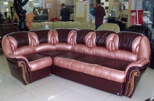 couch upholstered with gleaming cunts