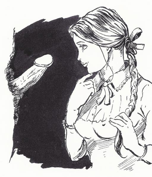 young woman thinking hard about what to do with the erect dick that\'s in front of her face