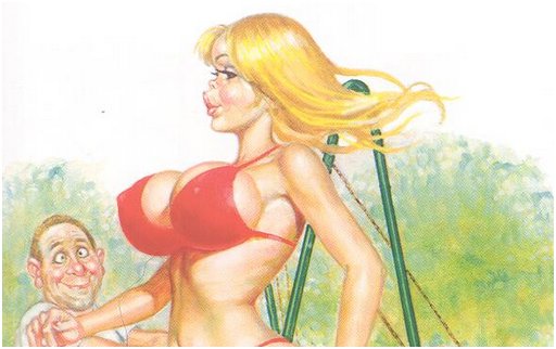 dolly walking in the park in a red bikini