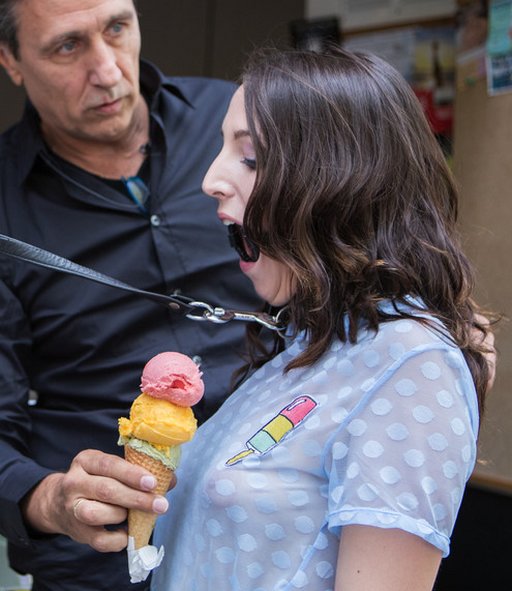 leash and ring gag but he bought her ice cream anyway