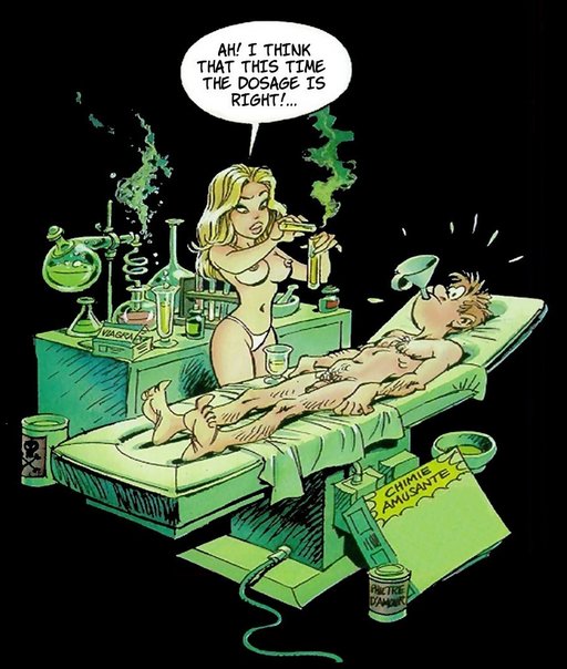 erotic mad scientist working on erection experiments