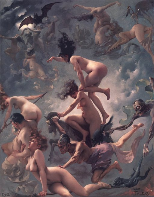 nude witches in flight on halloween night