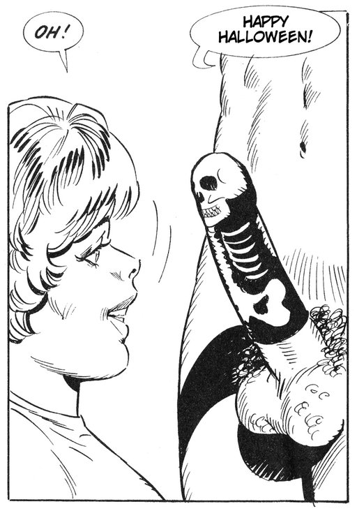 fumetti skeleton condom says happy halloween