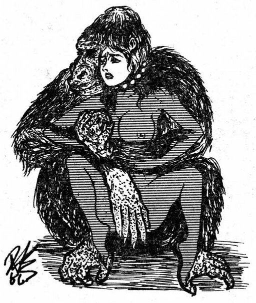 monkey with his dream girl naked and collared in his arms