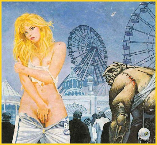 pretty blonde masturbating in public at a carnival amusement park science fiction fumetti cover