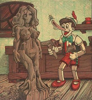 pinocchio carves him a woman