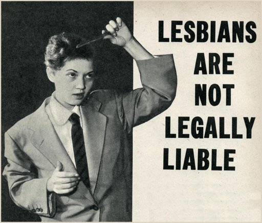 lesbian impunity as explained in Sir! magazine, 1957: "Lesbians Are Not Legally Liable"