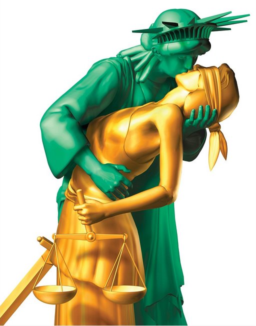 justice and liberty kissing