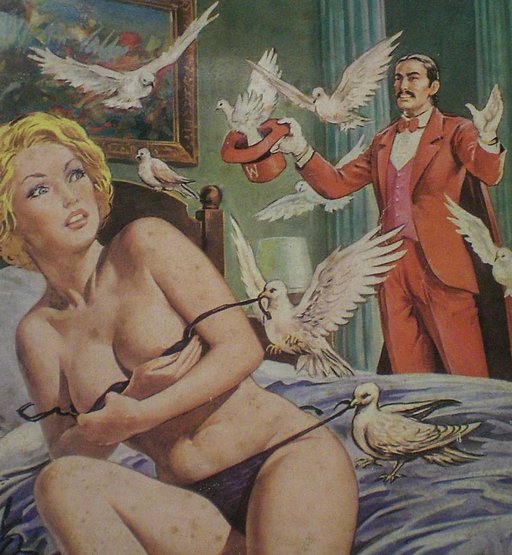 woman on first date being stripped by stage magician and the doves he pulled out of his hat
