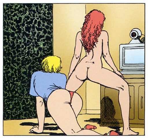 two naked women doing a cam show