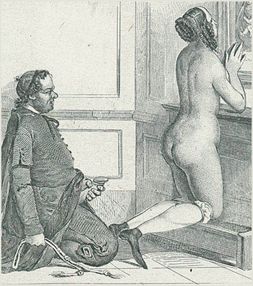 menacing her from behind with his dick in one hand and a whip in the other