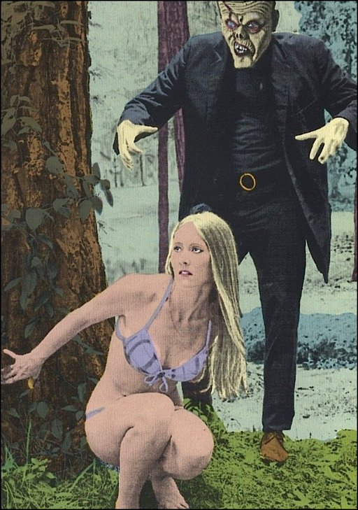 frankenstein monster chases blonde woman