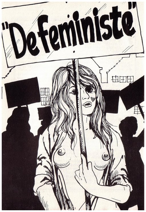 topless feminist at a protest march