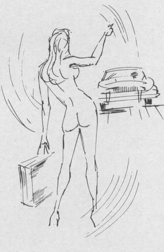 nude woman thumbing up a ride