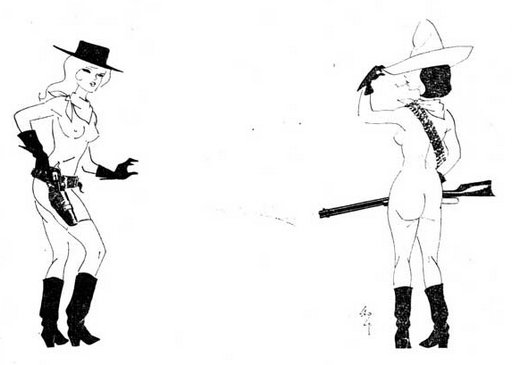 semi-naked cowgirls prepare to have a shootout