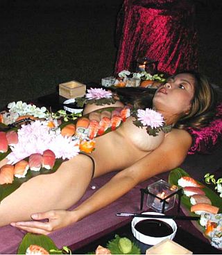 naked woman sushi feast