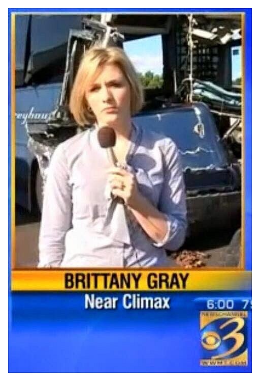 Brittany is not climaxing in front of a wrecked Greyhound