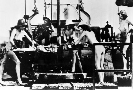women posing naked in gritty industrial setting