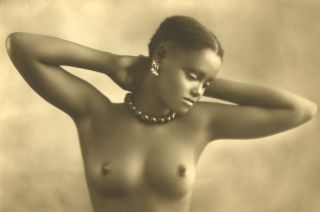 naked ethiopian beauty on vintage italian nudie postcard