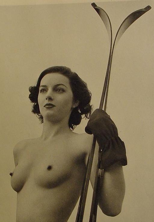 nude with skis and erect nipples