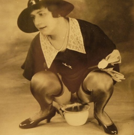 woman pissing into a chamberpot