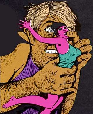 tiny biker chick being molested in pichard illustration