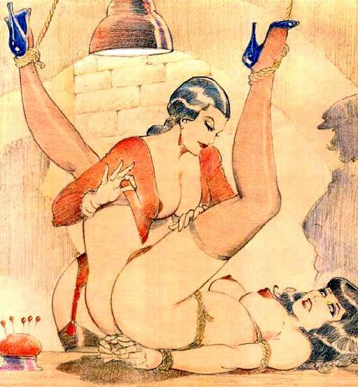 bondage picquerism as cruel woman pokes sewing pins into the pussy of another bound woman