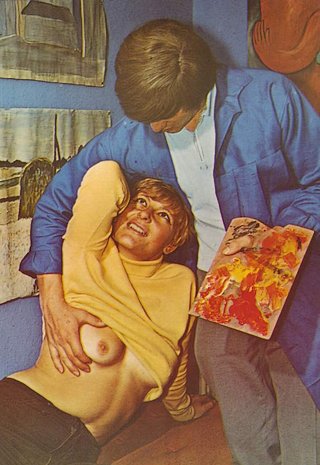 artist feeling up his life-drawing model