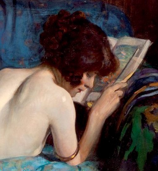 what pulp magazine is this pretty nude reading?