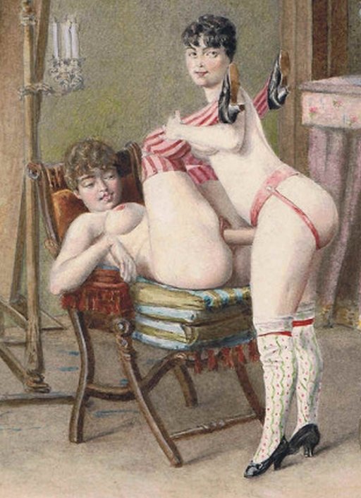 vintage lesbian erotic pegging art