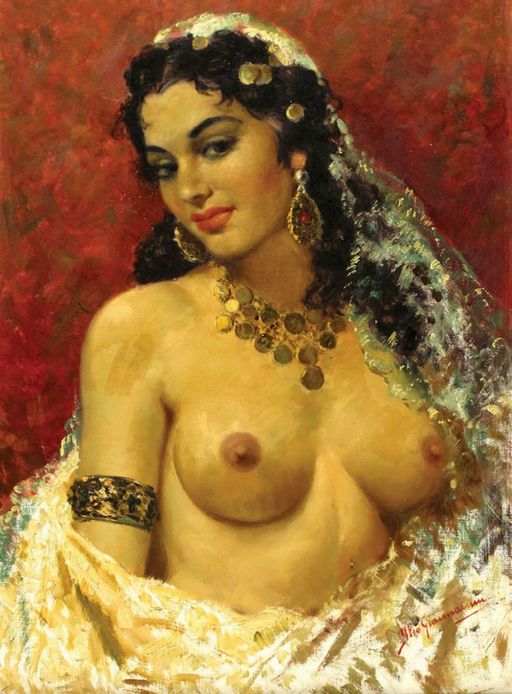 pretty nude dancer with lots of jewelry
