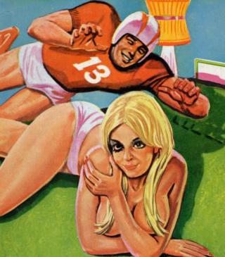 cute blonde coed getting tackled by football player