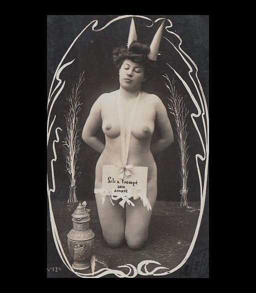 french postcard Lili you deceitful slut, get on your knees and face the camera