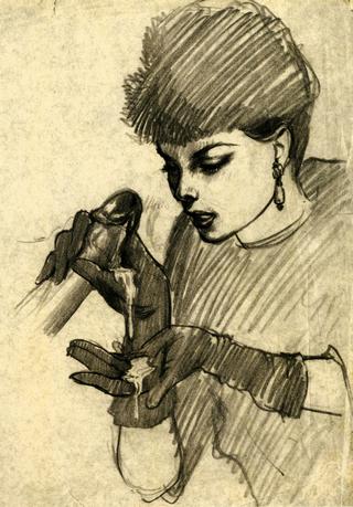 gloved lady finishing off a hand job