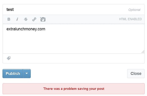 tumblr error upon attempting to publish a censored link