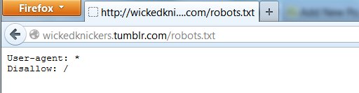 a sample robots.txt for an adult tumblr showing that all user agents are forbidden