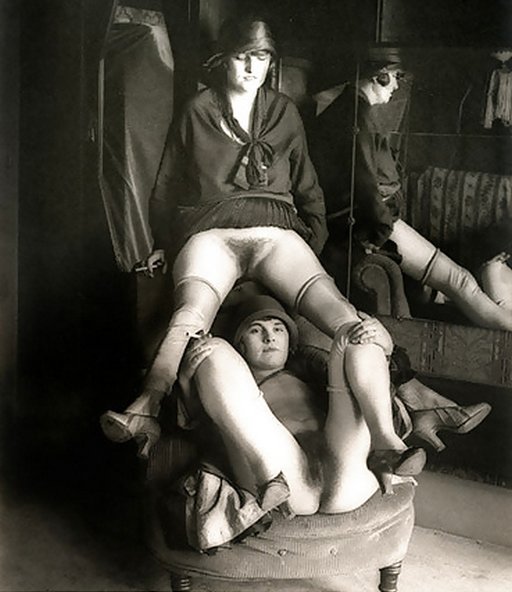 a tableau of two pussies bared for the vintage erotic photographer