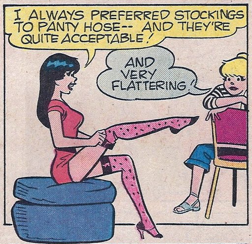 veronica lodge pulls on stockings while betty cooper watches