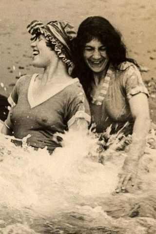 vintage beach scene, with nipples