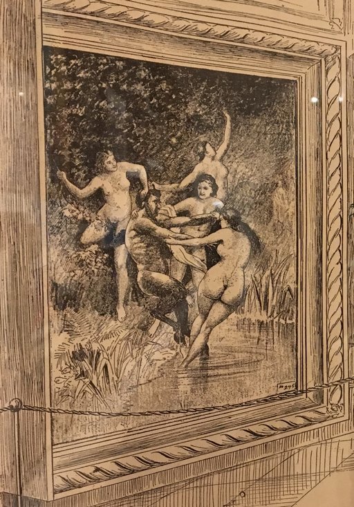 framed cartoon version of nymphs and satyrs