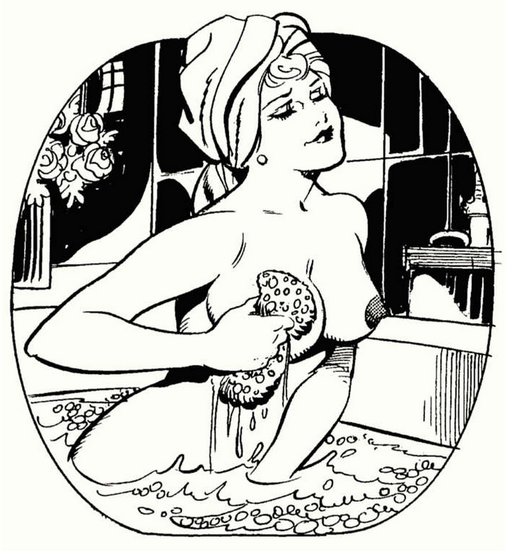 woman sponging her tits and diddling her bits