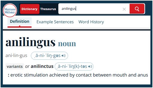 analingus dictionary definition from Miriam Webster screenshot