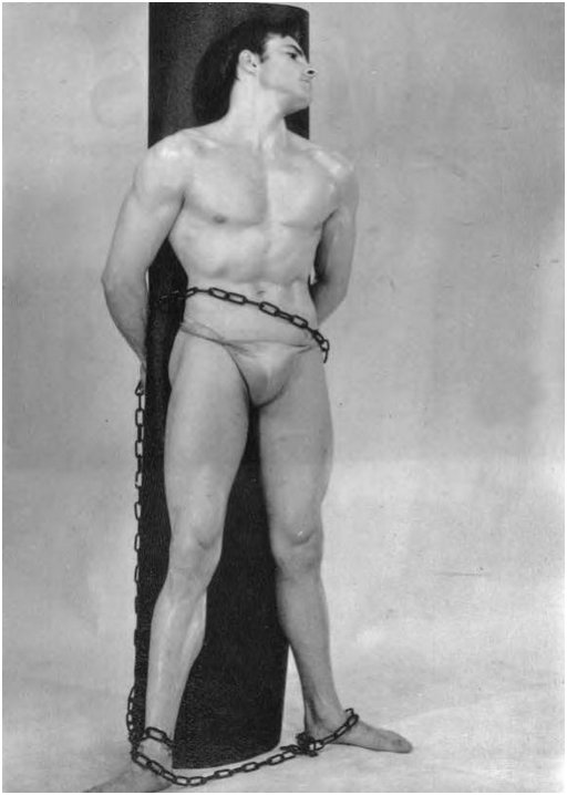 hunky man in chains 1960s gay muscle magazine photo