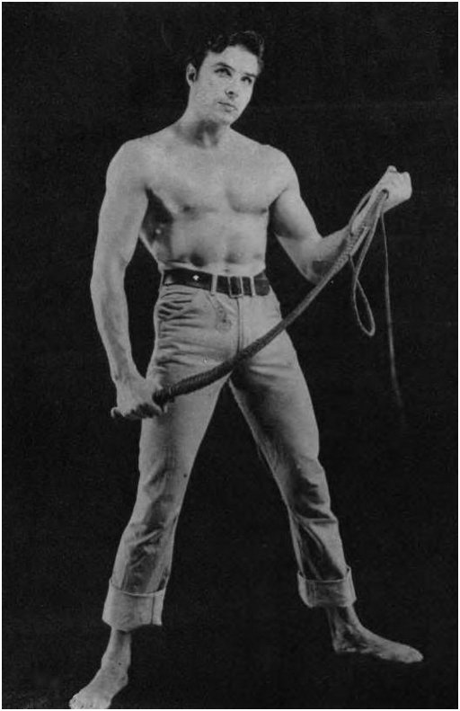 body building muscle man beefcake posing with a whip kinky 1960 BDSM