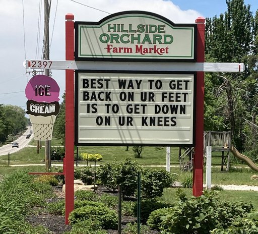 gardening or prayer or blowjobs, the message sign is ambiguous