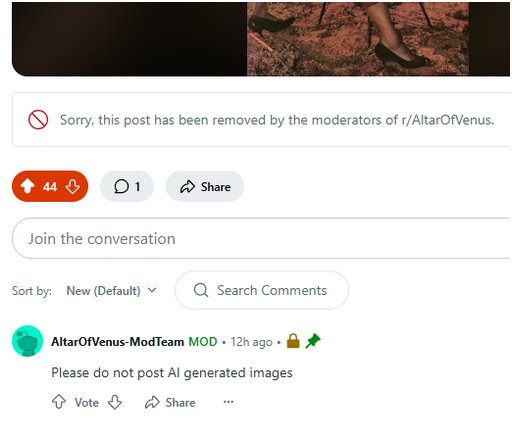 Reddit AI detection tool error message rejecting black pinup photo