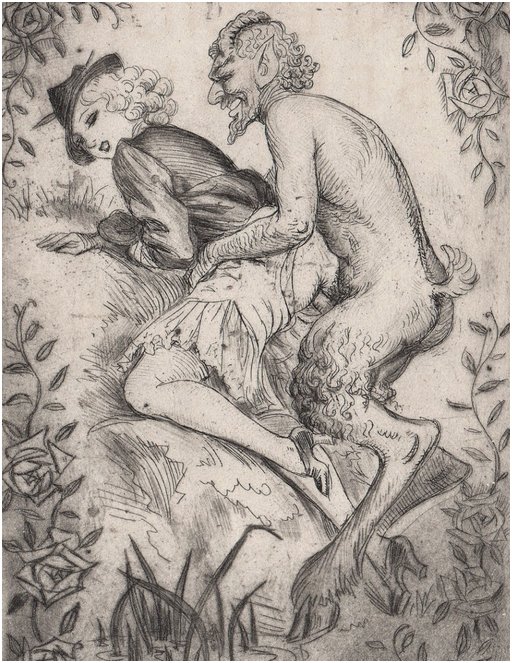 horny faun fucking a well dressed lady down by the swamp