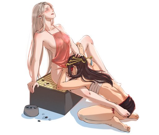 woman who just lost a game of Go performing oral sex on the winner