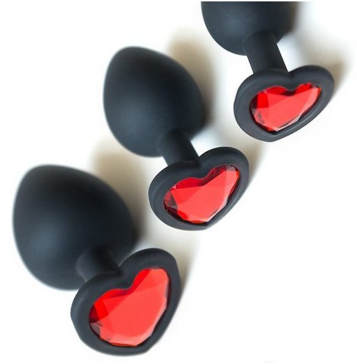 anal training silicone buttplugs with heart-shaped crystal bases