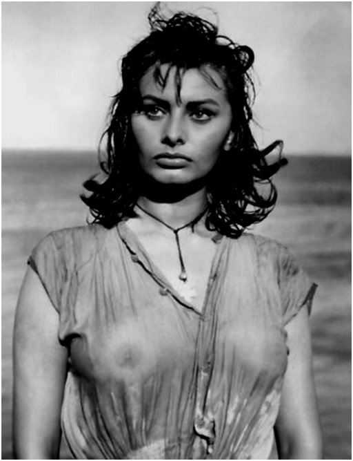 sophia loren shoes a lot of nipple through her wet blouse